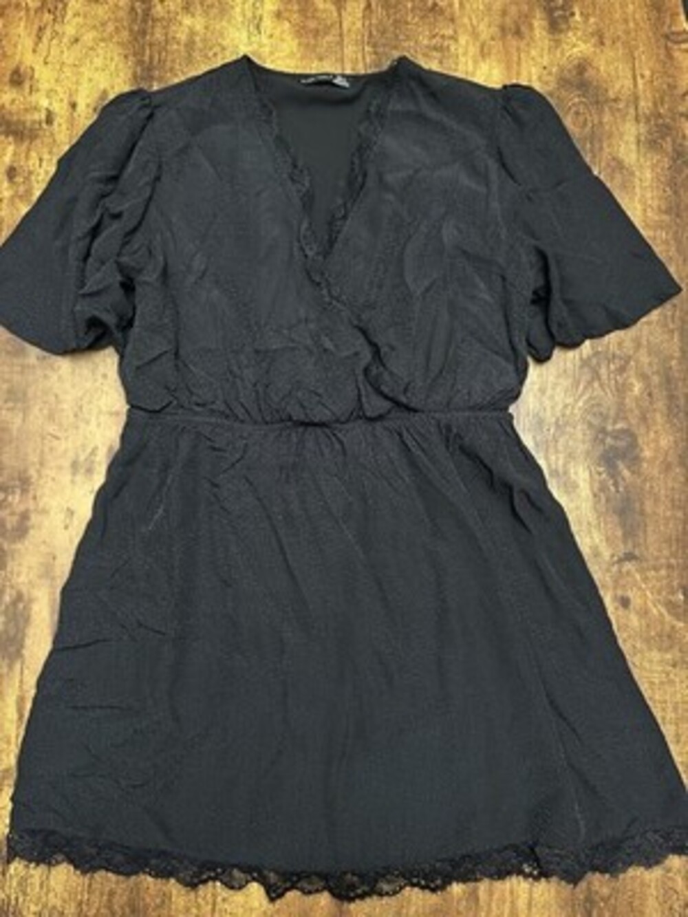Black Tape Lace-Trim Faux-Wrap Mini Dress